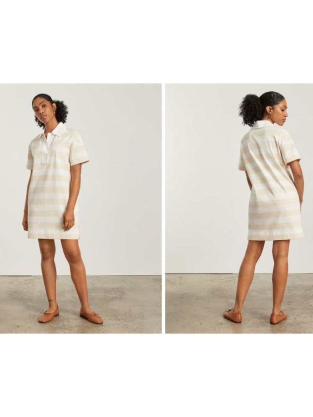 Everlane Organic Cotton Polo Short Sleeve Shirt Dress Cashew White Size XXS NWT